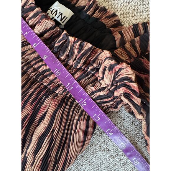 Ganni Pleated Georgette Middi Dress in Tiger's Eye Print Size 36/US 4, NWT - Picture 9 of 9